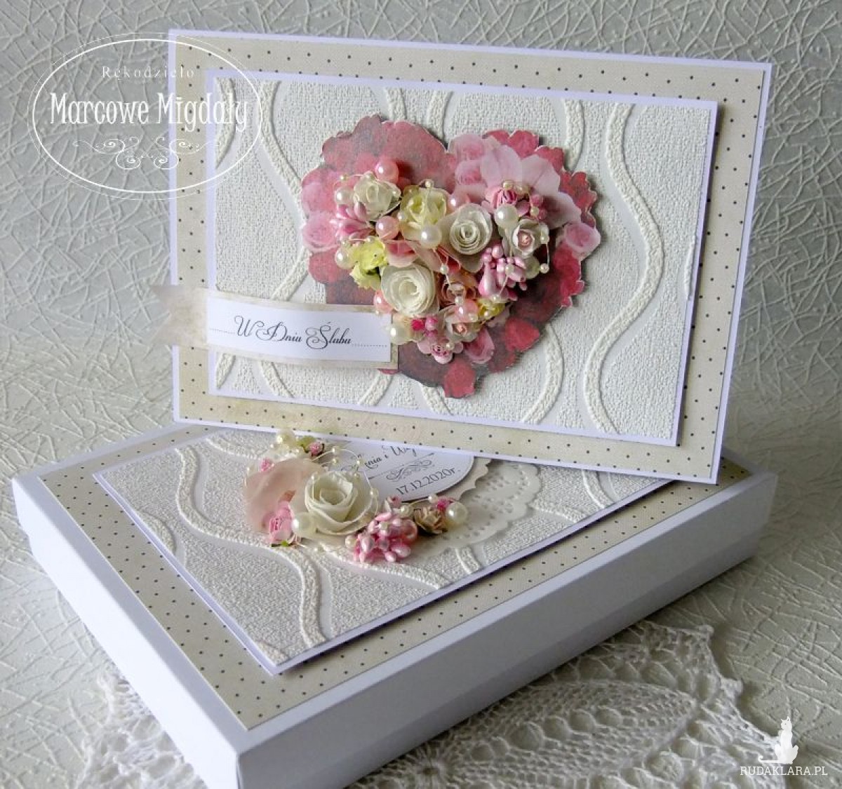 Romantyczne Serce, duża kartka ślubna w pudełku