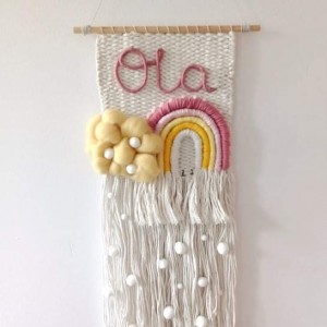 Tęcza chumurka imię napis z drucika makatka