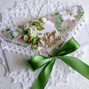 Kartka ślubna kopertówka z zielenią