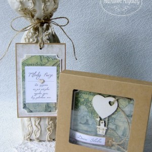 Komplet ślubny Eko, kartka w pudełku i torebka na alkohol