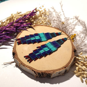 Ticala -  etniczne kolczyki, indiańskie kolorowe kolczyki boho