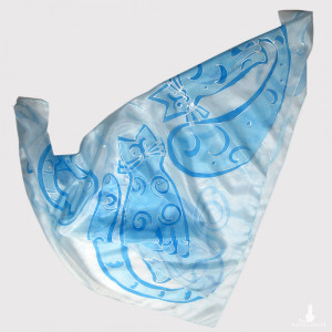 Koty w błękitach, chusta jedwabna malowana