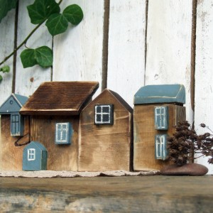 Zestaw domków dekoracyjnych, brązowo-niebieski