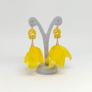 Żółte kolczyki sutasz z kwiatami - Tancerki