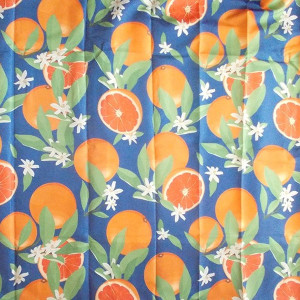 nowy obrus plamoodporny, duży obrus we wzory, owoce obrus 130x180, pomarańcze obrus 180x130, fajny obrus do domu, boho obrus z owocami