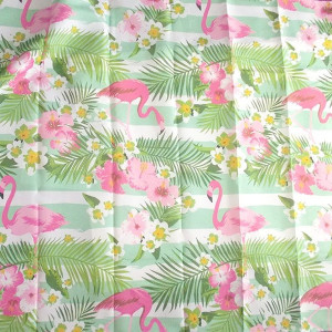 nowy obrus we wzory, duży obrus plamoodporny, boho obrus 130x180, flamingi obrus 180x130, różowo zielony obrus na stół