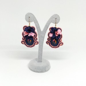 Kolczyki z kwiatami sutasz granatowo-różowe Flora