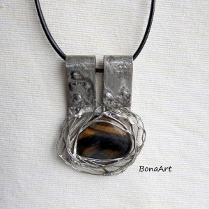 Zawieszka, wisior z agatem Tygrysie Oko