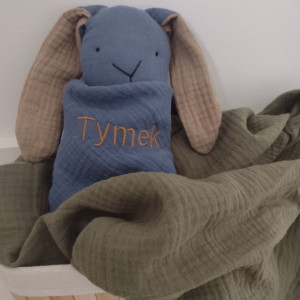 muślinowy króliczek przytulanka dla noworodka, muślinowa pieluszka szmatka przytulanka