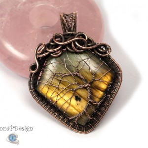 Labradoryt i Drzewko szczęścia, Miedziany wisior z labradorytem, ręcznie wykonany, prezent dla niej, prezent dla mamy, prezent urodzinowy