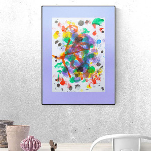 kolorowa grafika do salonu, abstrakcyjny obrazek do sypialni, nowoczesna grafika do biura, ręcznie malowana abstrakcja, dekoracja na ścianę, oryginalny rysunek do loftu