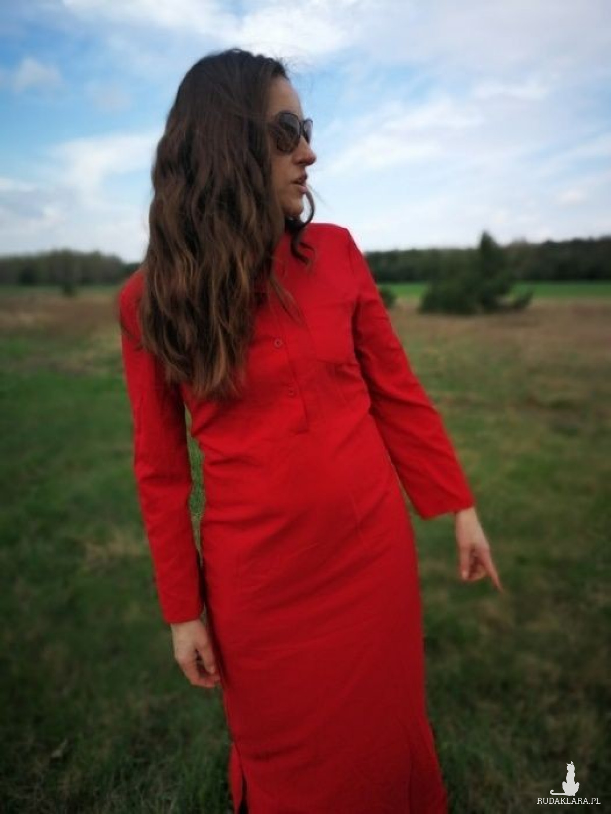 szmizjerka czerwona  długa sukienka M