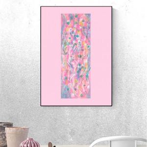 różowa dekoracja na ścianę, abstrakcyjny rysunek do pokoju, minimalizm obrazek 30x40, nowoczesna grafika, różowa abstrakcja malowana ręcznie