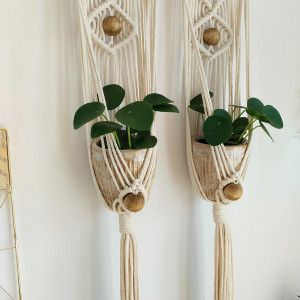 Kwietnik makrama na 2 doniczki - bukowa, naturalna gałąź