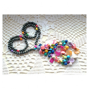 5073 długi naszyjnik muszla jadeit drewno