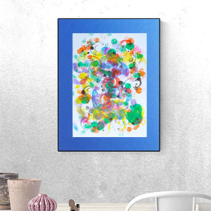 nowoczesna dekoracja na ścianę, kolorowa grafika do biura, abstrakcyjny rysunek do salonu, abstrakcja malowan ręczniei, boho grafika 30x40, kolorowy obrazek A3