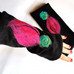 mitenki w kolorze czarnym filcowane wełna merynosów