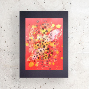 nowoczesna dekoracja na ścianę,  abstrakcja do salonu, minimalizm rysunek, złoto czerwony obrazek, abstrakcyjna grafika do sypialni, kosmos rysunek