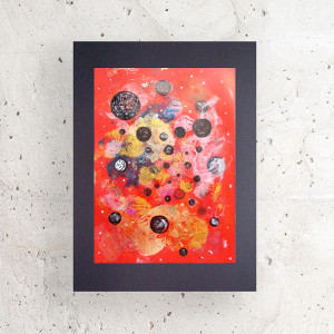 nowoczesna grafika na ścianę,  kosmos rysunek A3, kosmos obraz do salonu, minimalizm rysunek 30x40, złoto czerwony obrazek, abstrakcyjna grafika do sypialni, minimalistyczny rysunek do loftu