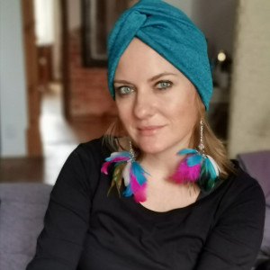 Turban niebieski turkus dzianina