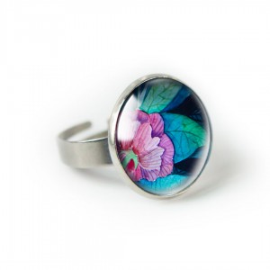 Pink flower pierścionek