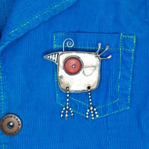 Ptak Dreptak broszka z dyndającymi nóżkami