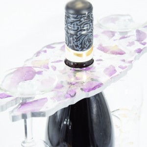 Stojak / taca na wino - fioletowe róże