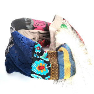 Komin patchworkowy  haft futro