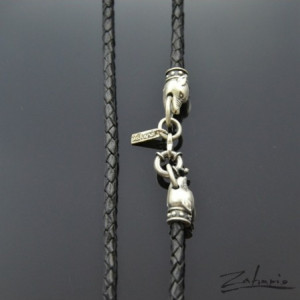 Rzemień Pleciony z Zapięciem ze Srebra w Kształcie Głów Wilczków Zahario