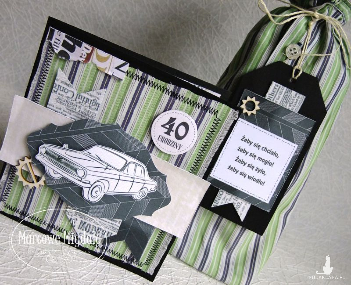 Komplet urodzinowy męski, kartka i torebka na alkohol