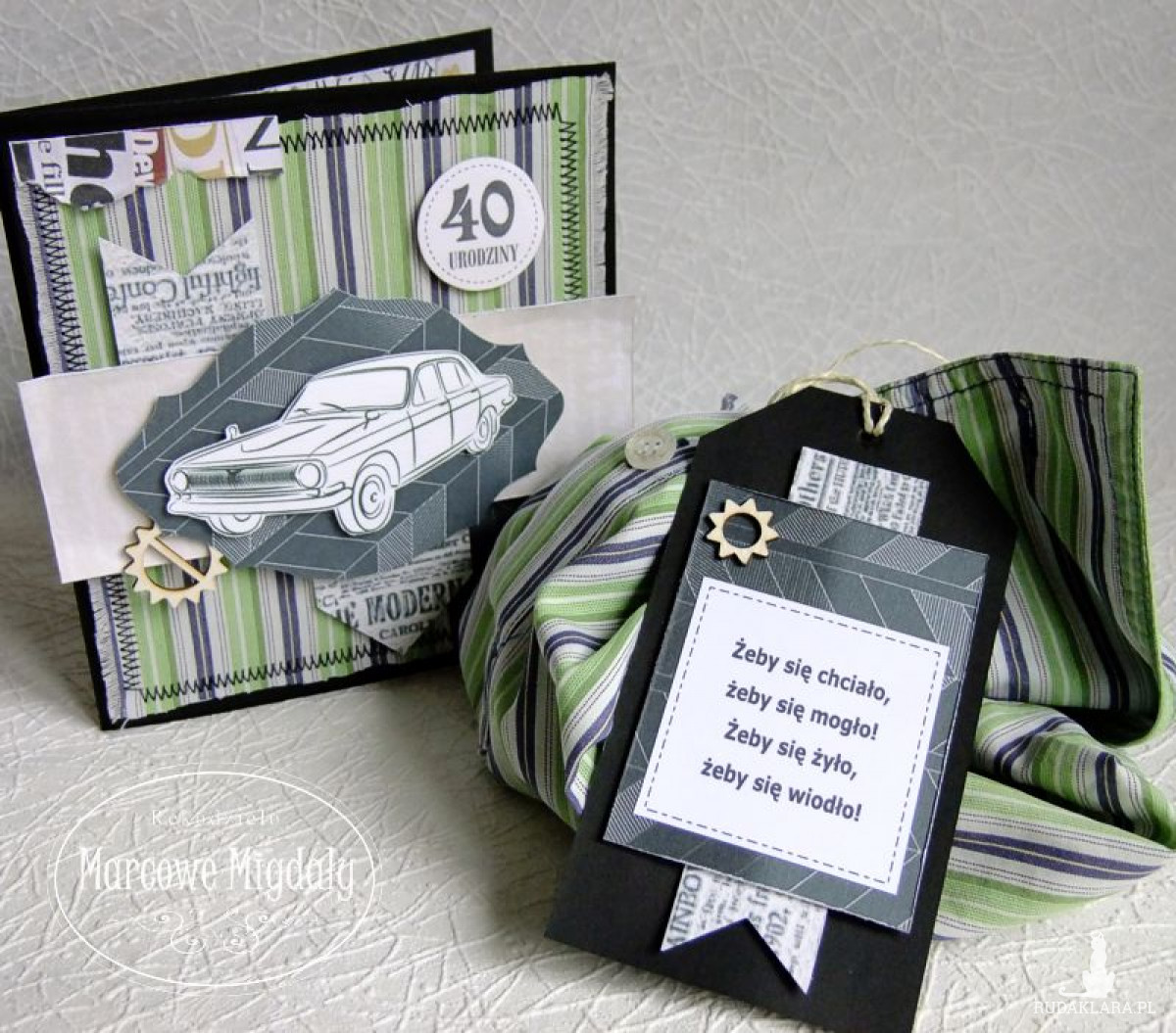 Komplet urodzinowy męski, kartka i torebka na alkohol