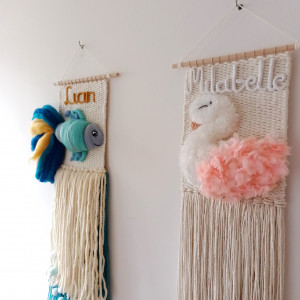 Makatka z rybą, makrama dziecięca, zawieszka rybka, imię