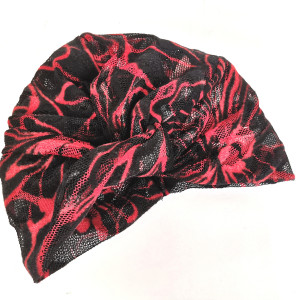 Turban wiosenny uniwersalny czerwono czarno biały