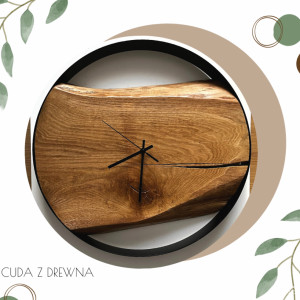 Zegar w metalowej obręczy z deską dębową 40 cm