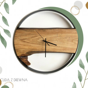Unikatowy zegar w metalowej obręczy z deską dębową - 50 cm