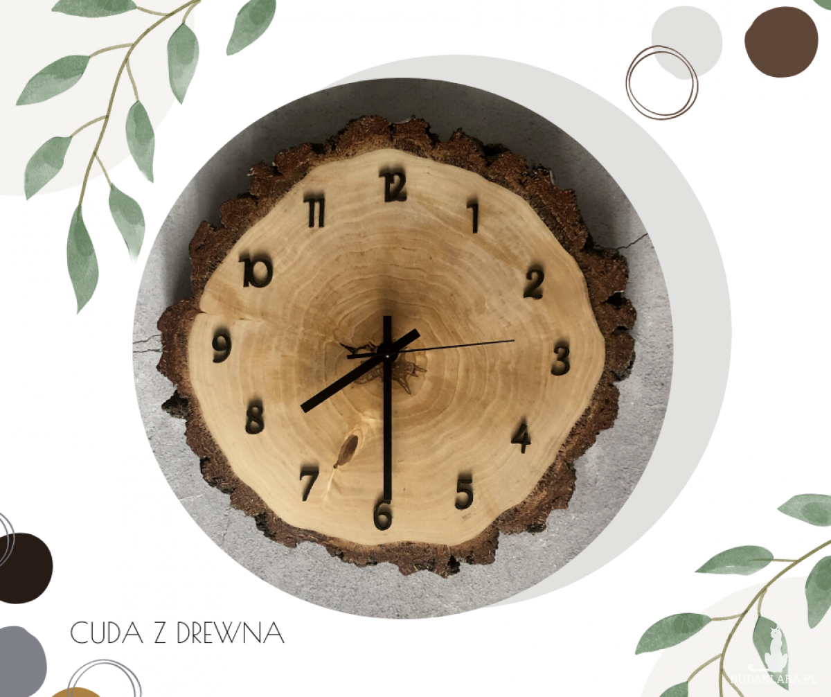 Drewniany zegar brzozowy 30 cm, pełna personalizacja