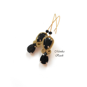 KOLCZYKI SUTASZ złoto ze srebrem czarne