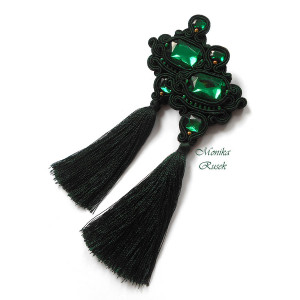 KOLCZYKI SUTASZ zieleń butelkowa 100% HAND MADE