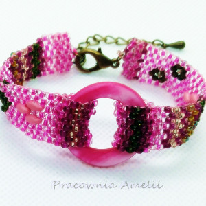 bransoletka boho z różową masą perłową beading