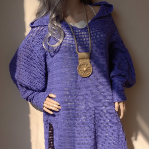 LAWENDOWA DŁUGA TUNIKA, SWETER