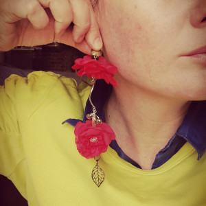 Klipsy etno orient kwiaty czerwone dlugie