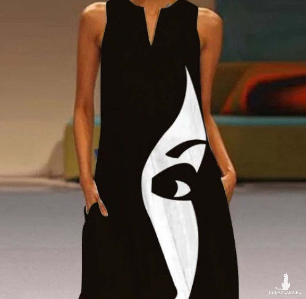 czarna sukienka oversize poliester – sukienka rozmiar XXL • Ruda Klara