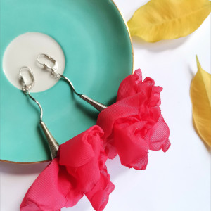 Kolczyki etno orient kwiaty czerwone dlugie