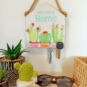 WIESZAK NA KLUCZE "Welcome home", kwitnące kaktusy
