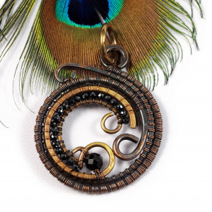 Onyks, Miedziany wisior z kuleczkami onyksu, ręcznie wykonany, prezent dla niej, prezent dla mamy, biżuteria inspirowana Grecją