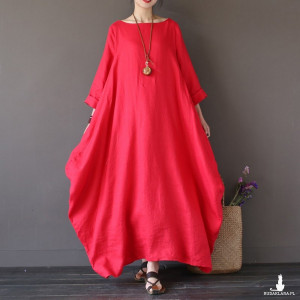 czerwona sukienka oversize bawełna L-XL