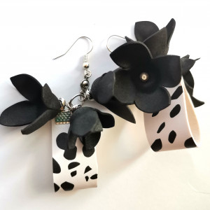 Kolczyki czarne kwiaty i pantera