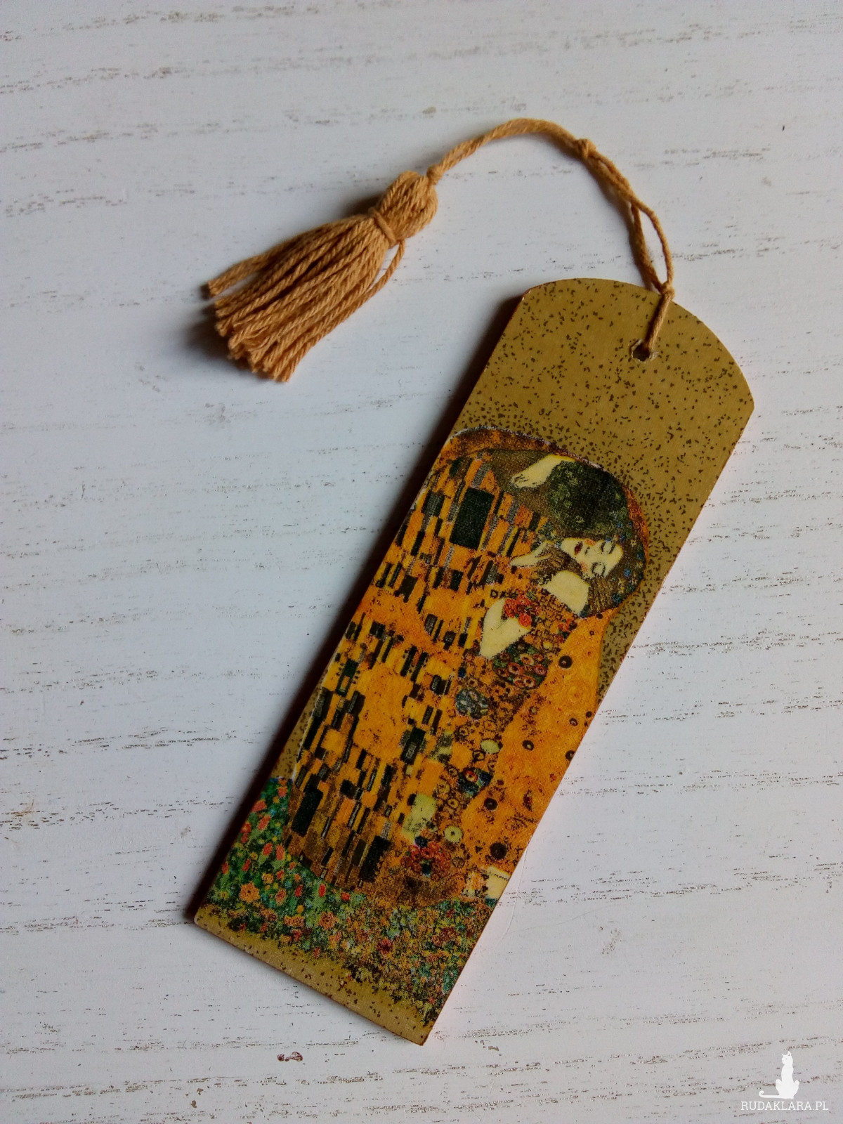 Drewniana zakładka do książki decoupage Gustav Klimt Pocałunek
