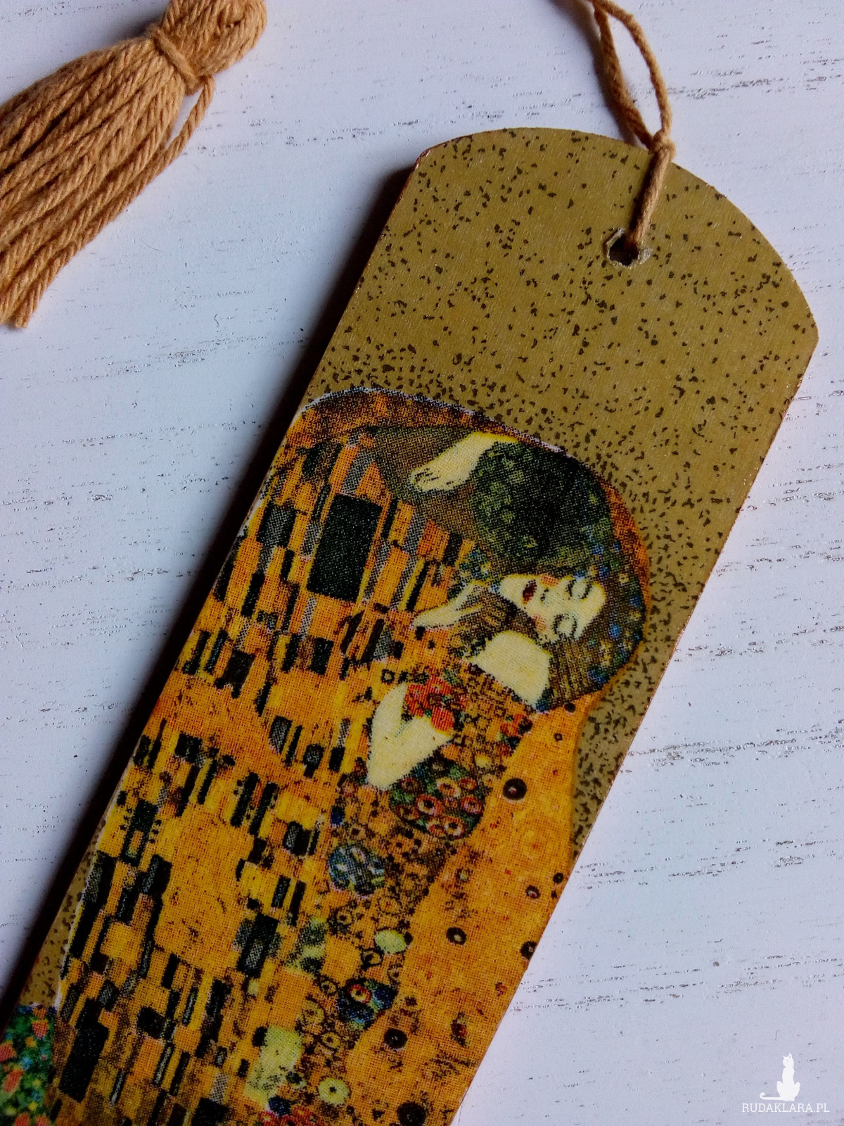 Drewniana zakładka do książki decoupage Gustav Klimt Pocałunek