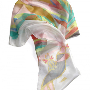 Pastelowa Pani z kotem, jedwabna malowana chusta